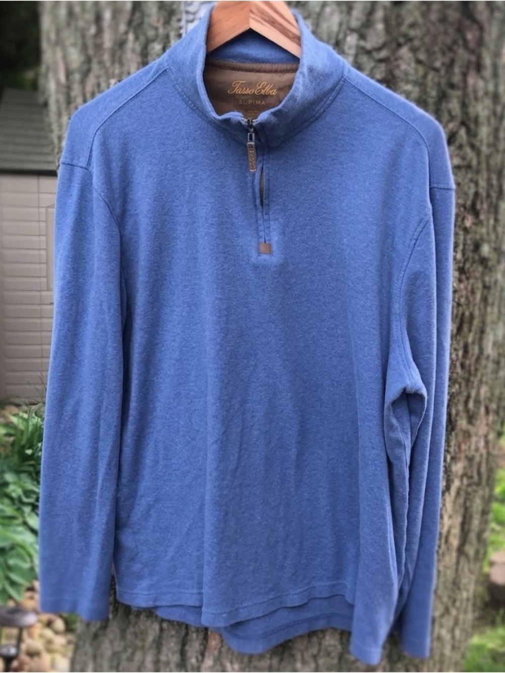 Tasso Elba Mens Supima Cotton Quarter Zip XL Blue